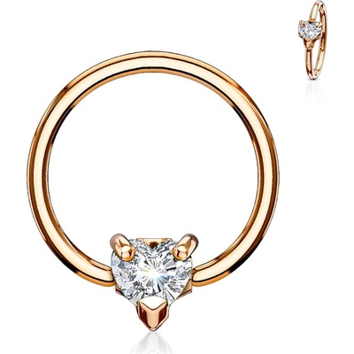Šperky4U zlacený piercing kruh se srdíčkem čirá K1022-RDC