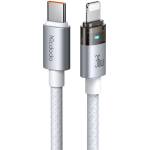 Mcdodo Кабел за данни - Mcdodo (CA-6942) - със светлина при зареждане, USB-C → Lightning, прозрачен кабел, 36W, 1.2m - Бял