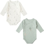 Bimbidreams Бебешки бодита с дълъг ръкав Bimbidreams - Blue Sky, 0-1 м, 2 броя, White/Green (8435629213838) - ozone