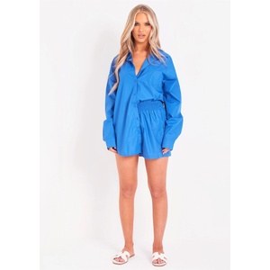 Missy Empire Къси панталони Missy Empire Cotton Oversized High Waisted Runner Shorts - Cobalt