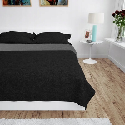 VidaXL Obojstranná prešívaná prikrývka šedo čierna 220x240