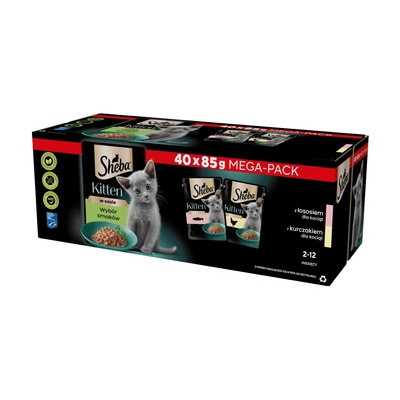 Sheba Kitten Selection of Flavours пакетчета 40x85g - пълноценна влажна храна за котенца, в сос (парчета със: сьомга, пилешко)