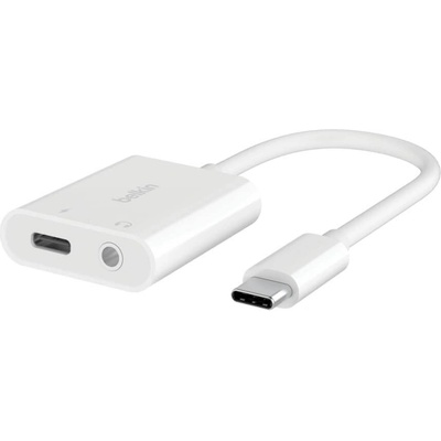 Активен адаптер USB-C към 3.5 мм. аудио изход и USB-C изход (бял) - Belkin RockStar 3.5mm Audio + USB-C Charge Adapter V2 (NPA004btWH)