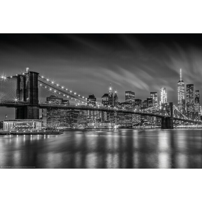 Plagát, Obraz - BROOKLYN BRIDGE Nightly Impressions | Monochrome, 91.5 × 61 cm