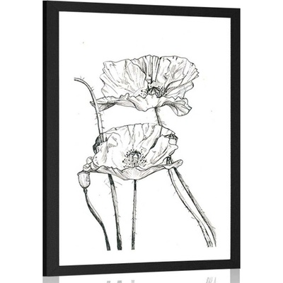 Plakát s paspartou minimalistické květiny máku - 30x45 no frame