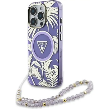 GUESS Калъф Guess Palm Trees Triangle Pearl Strap MagSafe Case за iPhone 16 Pro Max Purple