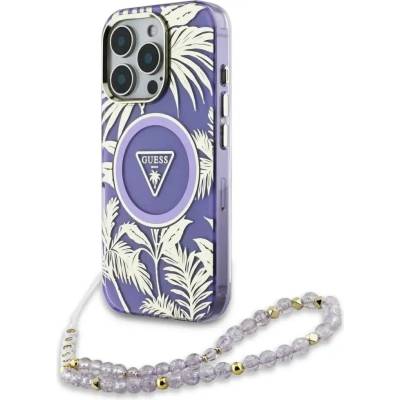 GUESS Калъф Guess Palm Trees Triangle Pearl Strap MagSafe Case за iPhone 16 Pro Max Purple