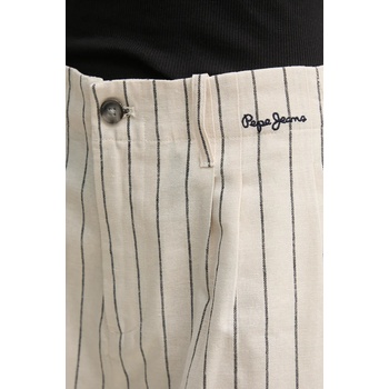 Pepe Jeans Ленен къс панталон Pepe Jeans HENAR в бежово с десен с висока талия PL801163 (PL801163)