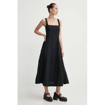 Abercrombie & Fitch Ленена рокля Abercrombie & Fitch в черно среднодълга разкроена (KI159.4068.900)