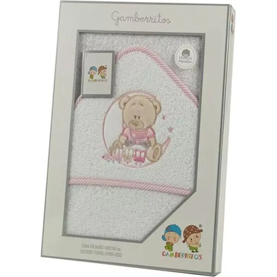Gamberritos Бебешка хавлия Gamberritos - Мече, 100 х 100 cm, розов кант (109684)