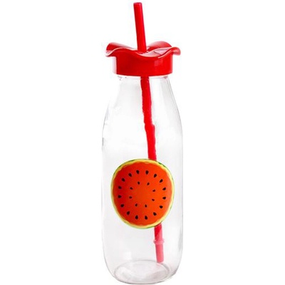 TORO Skleněná láhev s víčkem a brčkem MIX motivů 500ml