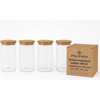 POLIFACH Nádoba na potraviny skleněná s bambusovým víkem 4 x 700 ml