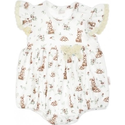 Body s nohavičkami bavlna Nicol Bunny krátký rukáv krémová