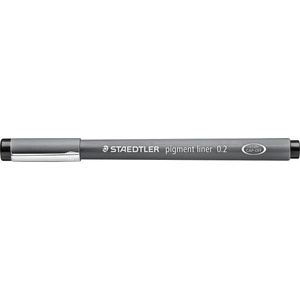 STAEDTLER black pigment liner, line width 0.2 mm, indelible pigment ink, long metal tip, long service life, 10 fineliners in a cardboard case, 308 02-9 (308 02-9 VE)