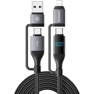 Essager 4 в 1 Кабел за Данни с Дигитален Дисплей pd 100w Бързо Зареждане 1 м