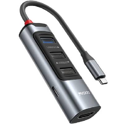 HB22 5в1 хъб - HDMI / USB-C / 3x USB-A към USB-C - сив (87202)