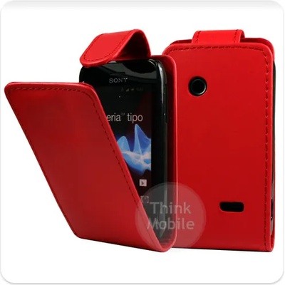 Sony Xperia tipo ST21i Flip Калъф Червен + Протектор
