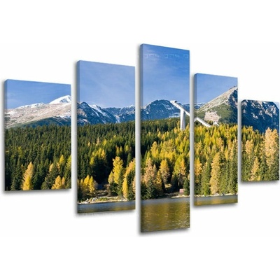 Obraz Štrbského Plesa a skokanských mostíkov na plátne — 5-dielny set - 100x80 cm