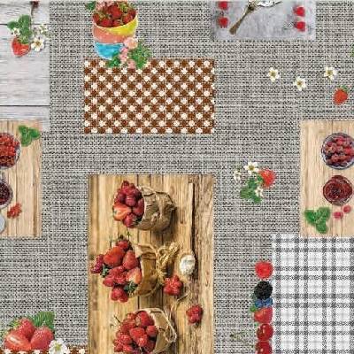 Obrus PVC 195B, metráž, 20 m x 140 cm, letné ovocie na sivom podklade, IMPOL TRADE