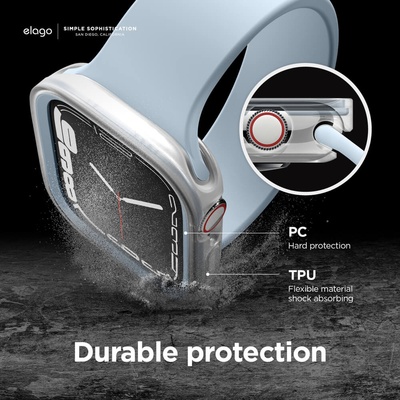 Elago Силиконов (TPU) кейс с две сменяеми поликарбонатни части за Apple Watch 7 41мм, Apple Watch 8 41мм - Elago Duo Apple Watch Case (прозрачен-мат и светлосин) (EAW41DUO-TRLBL)