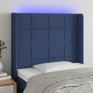 vidaXL LED горна табла за легло, синя, 83x16x118/128 см, плат (3124028)