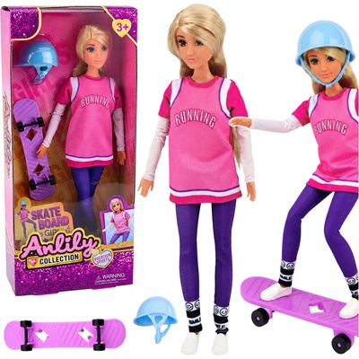 Anlily skateboardistka panenka s fialovým skateboardem a helmou 30 cm