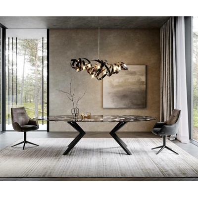 DELIFE Jídelní stůl Edge Oval 280 x 130 keramika Iris FMG Agatablack Zenthara hranatá podnož kov černá