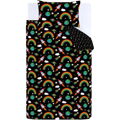Catherine Lansfield Черно спално бельо за детско креватче 120x150 cm Rainbow Rockets - Catherine Lansfield (BD/60562/W/TQS/BK)
