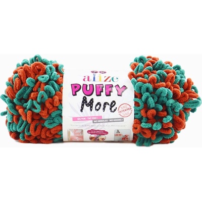 Alize příze Puffy More 6294 zelená a cihlově hnědá