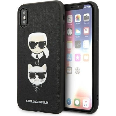 KARL LAGERFELD Кейс Karl Lagerfeld KLHCI65SAKICKCBK за iPhone XS Max, черен / черен, твърд, Saffiano Karl&Choupette Head (3666339055011)
