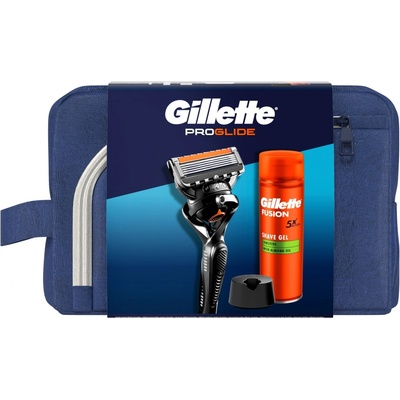 GILLETTE Cestovná sada ProGlide holiaci strojček + Fusion gél na holenie 200 ml + stojan