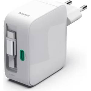 Hama Бързо зарядно, 30 W, GaN, 2x USB-C, с разтегателен кабел 0.7м, бял (HAMA-201956) - megamag