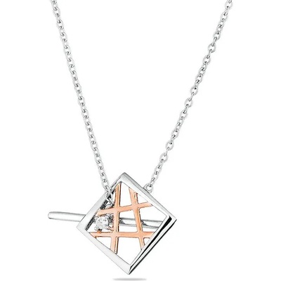 Swan Сребърно колие квадрат с позлата и камък цирконий JT8455N Swan