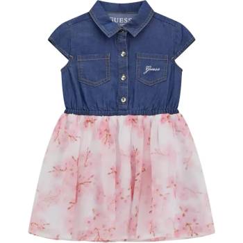 Image 1 of Guess Разкроена рокля светъл деним и тюл с цветя Guess
