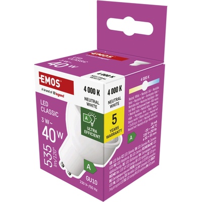 Emos LED CLS MR16 3W40W 535lm GU10 NW A CLASS