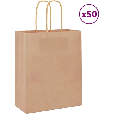 vidaXL Хартиени торбички 50 бр с дръжки кафяви 18x8x22 см (4101572)