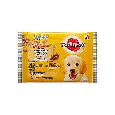 PEDIGREE Мокра храна за подрастващи кученца в желе Pedigree Junior пауч с пилешко, говеждо и ориз, 4 х 100 г