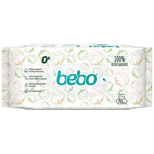 Bebo Биоразградими влажни кърпички Bebo - С 99% вода, 70 броя + 10 броя подарък (1385) - baby