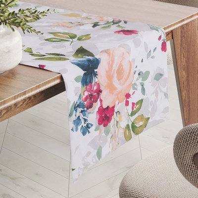 Biante bavlna behúň Sandra SA-387 Veľké žlté a modré kvety na bielom 20x120cm