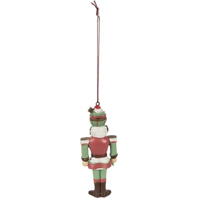 Clayre & Eef Zeleno-červená vánoční závěsná dekorace Louskáček - 5*3*12 cm