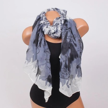 Image 1 of Моден трицветен шал в бяло, сиво и черно