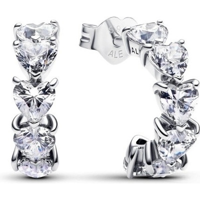 Pandora stříbrné půlkruhové náušnice třpytivá srdce Timeless 293657C01