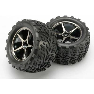 Traxxas Tires and wheels, assembled, glued (Gemini black chrome whee, TRX7174A (TRX7174A)