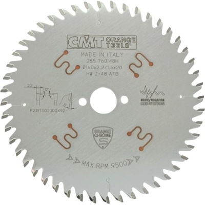 CMT Orange Tools CHROME Pílový kotúč pre finálne priečne rezy D160x2,2 d20 Z48 HW