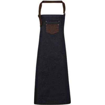 Premier Workwear Džínová zástěra s náprsenkou a umělou kůží PR136 Indigo Denim 72x86cm