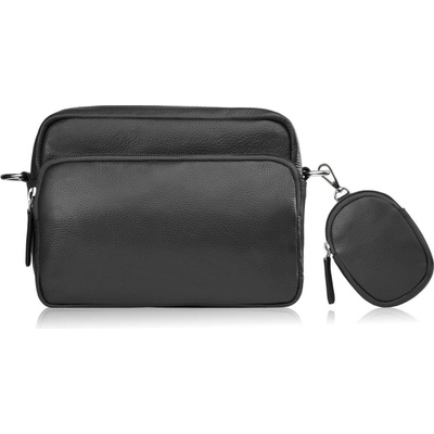 Paolo Peruzzi dámska kožená crossbody kabelka s vreckom na kľúče a drobnosti čierna