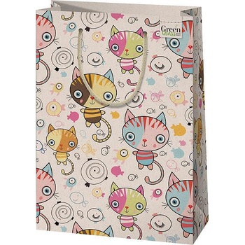 Image 1 of Cardex Екологична подаръчна торбичка от трева, цветни котки, Л, 24х35см