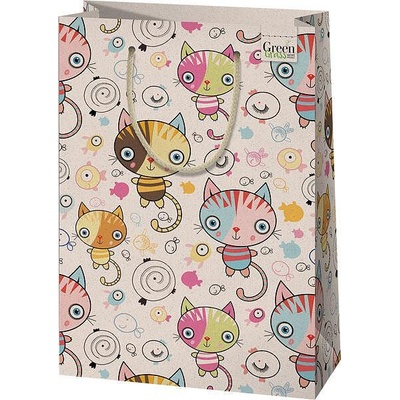 Cardex Екологична подаръчна торбичка от трева, цветни котки, Л, 24х35см