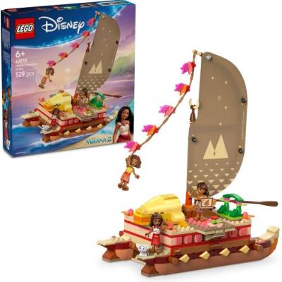 ǀ Disney Moana 2: Moanas Adventure Raft - toy boat with textile sail, removable deck, campfire & 3 minifigures, including Loto and Moni - gift for girls aged 6 and over & fans - 43270
