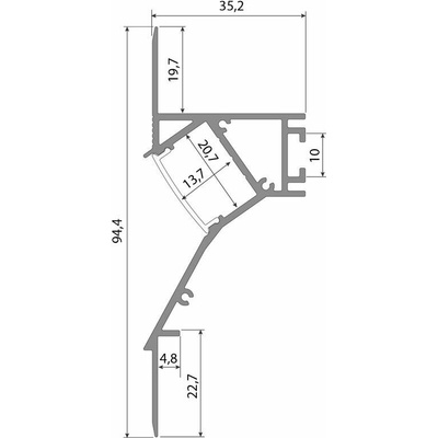 ML-761.066.43.2 Vestavný hliníkový profil AV pro sádrokarton, 35x95mm, vč mléč. difuzoru, bílý 2m